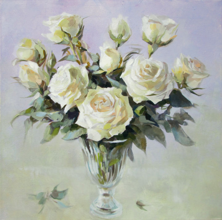 Peinture intitulée "Белые розы" par Igor Pautov, Œuvre d'art originale, Huile