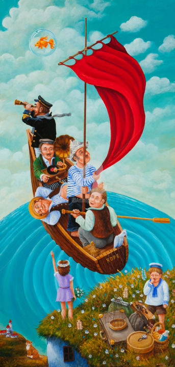 Painting titled "Ship of Fools" by Igor Postash, Original Artwork, Acrylic
