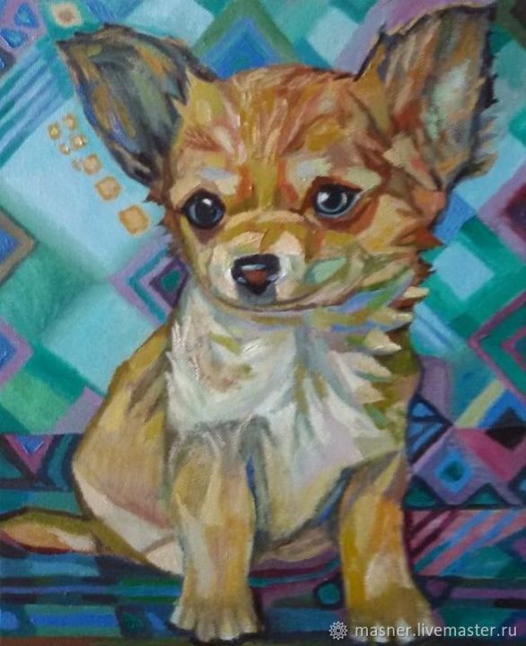 Картина под названием "This dog is like fr…" - Igor Sem, Подлинное произведение искусства, Масло Установлен на Деревянная ра…