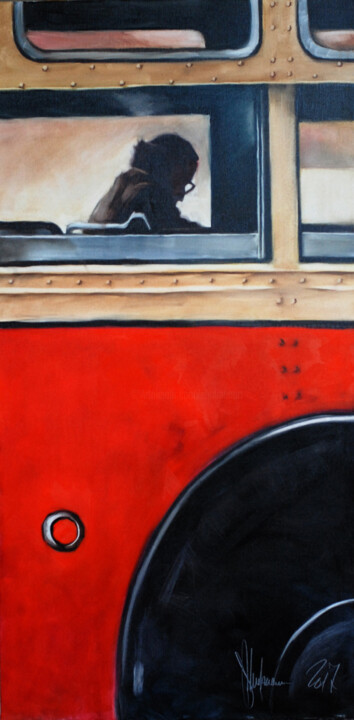 Schilderij getiteld "Bus from childhood" door Igor Shulman, Origineel Kunstwerk, Olie