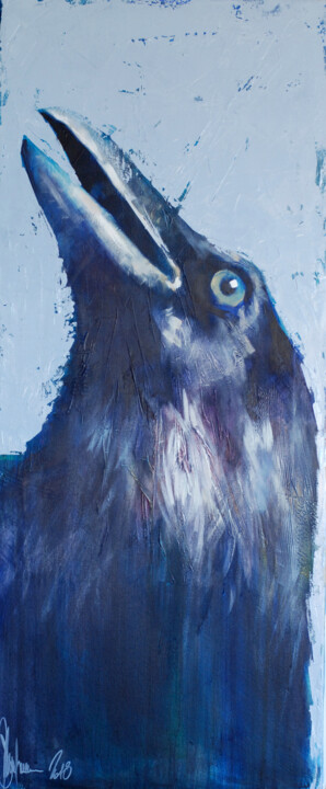 Painting titled "Portrait of a crow,…" by Igor Shulman, Original Artwork, Oil