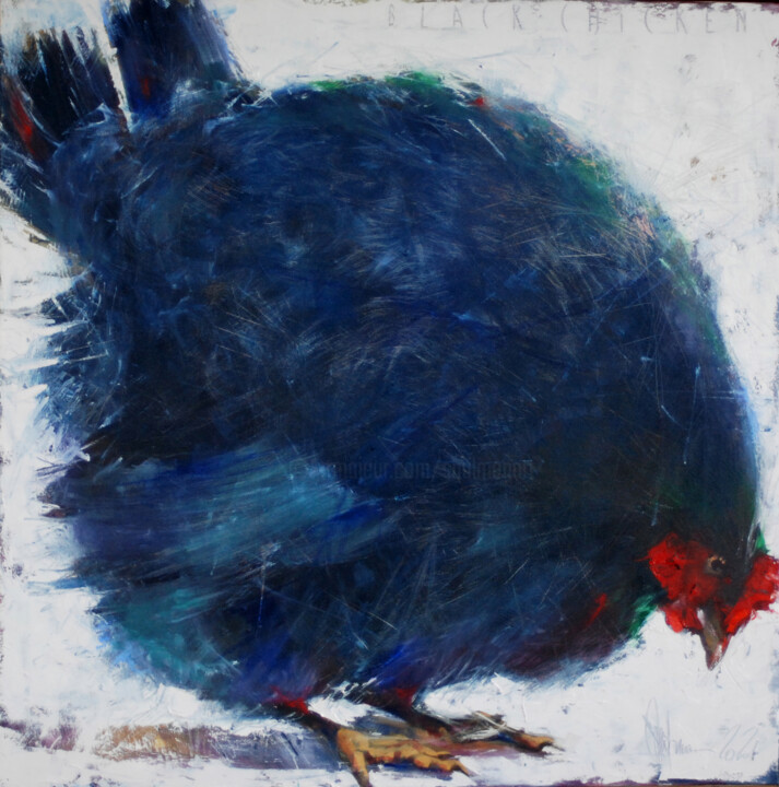 Pittura intitolato "Black chicken" da Igor Shulman, Opera d'arte originale, Olio