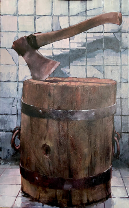 Painting titled "Retribution." by Igor Shulman, Original Artwork, Oil Mounted on Wood Stretcher frame