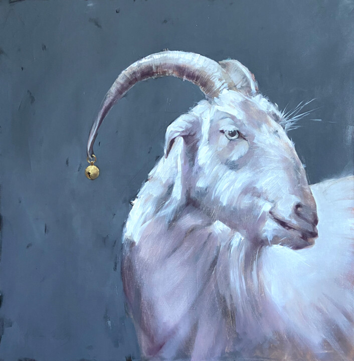 Painting titled "Portrait of a goat…" by Igor Shulman, Original Artwork, Oil Mounted on Wood Stretcher frame
