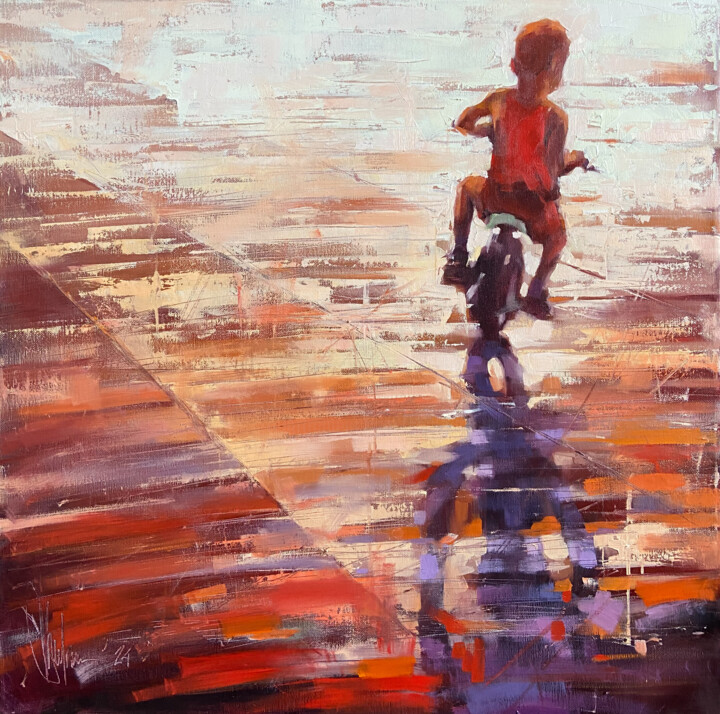 Painting titled "First trip." by Igor Shulman, Original Artwork, Oil Mounted on Wood Stretcher frame
