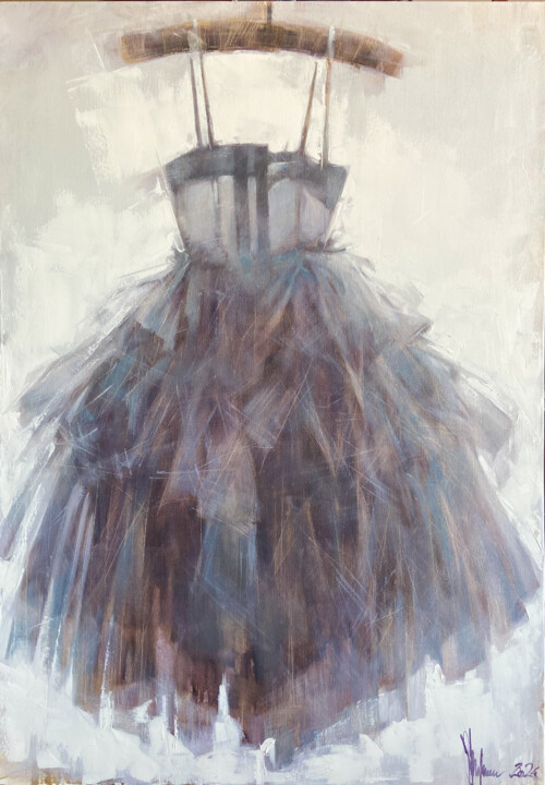 Painting titled "Airy dress." by Igor Shulman, Original Artwork, Oil Mounted on Wood Stretcher frame