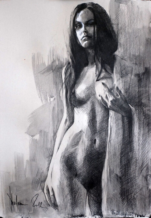 Zeichnungen mit dem Titel "Nude #345" von Igor Shulman, Original-Kunstwerk, Kreide