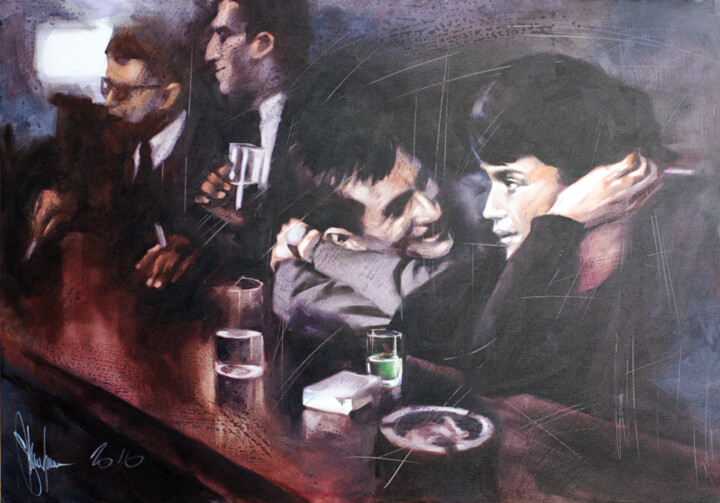 Painting titled "Bar tales" by Igor Shulman, Original Artwork, Oil