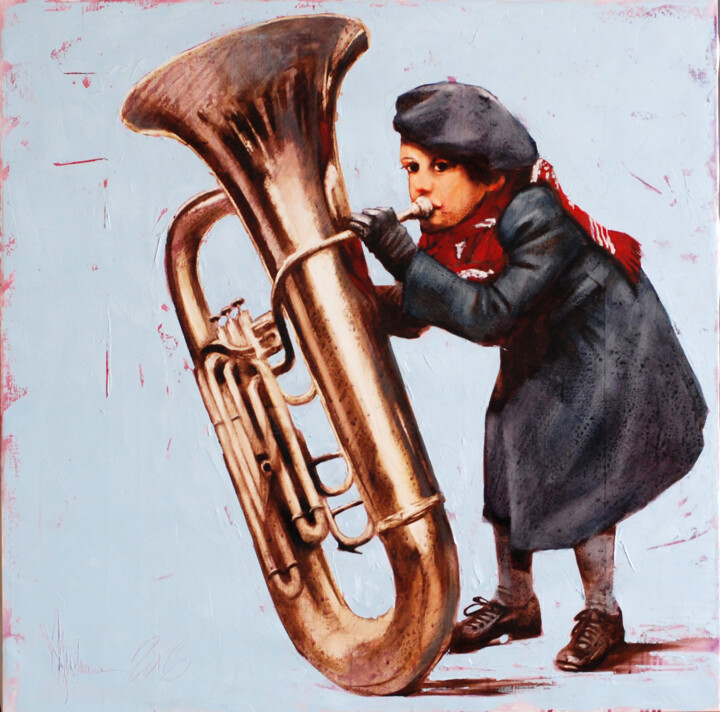 Painting titled "Daddy's trumpet" by Igor Shulman, Original Artwork, Oil
