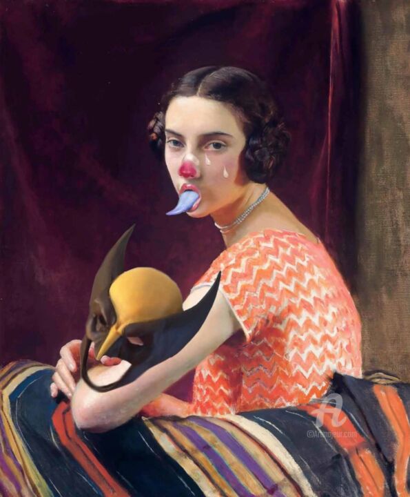 Malerei mit dem Titel "girl with wolverine…" von Igor Skaletsky, Original-Kunstwerk, Acryl