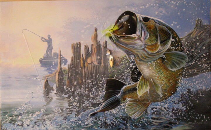 Картина под названием "Рыбалка 4" - Игорь Сурков, Подлинное произведение искусства, Масло