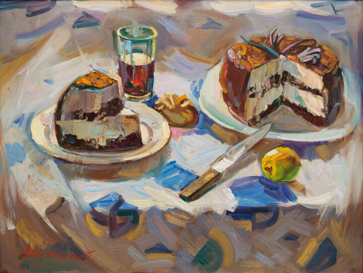Painting titled "Cake" by Igor Sventitski, Original Artwork, Oil Mounted on Wood Stretcher frame