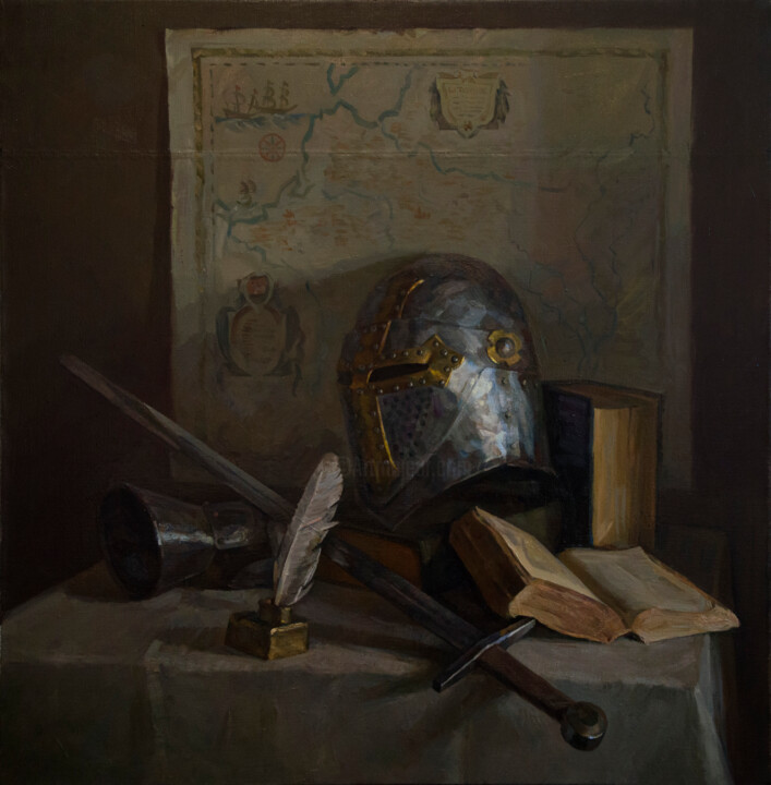 Картина под названием "Novel of the knight" - Igor Sventitski, Подлинное произведение искусства, Масло Установлен на Деревян…