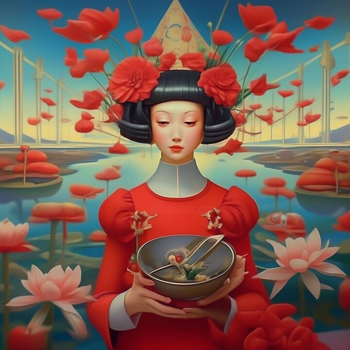 Pintura titulada "Дама с цветами" por Igor Zil Cov, Obra de arte original, Imagen generada por IA