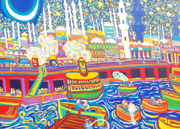 Peinture intitulée "Le pont de Galata" par Igor Marceau, Œuvre d'art originale, Acrylique