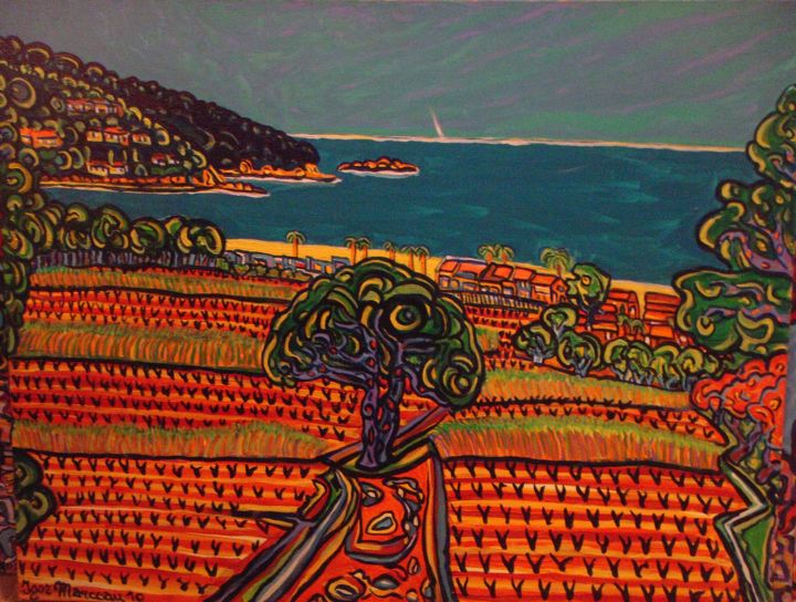 Peinture intitulée "la plage du Kon-Tik…" par Igor Marceau, Œuvre d'art originale, Huile
