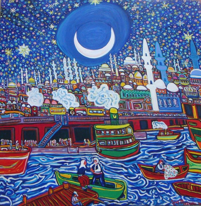 Pintura titulada "le pont de Galata,p…" por Igor Marceau, Obra de arte original