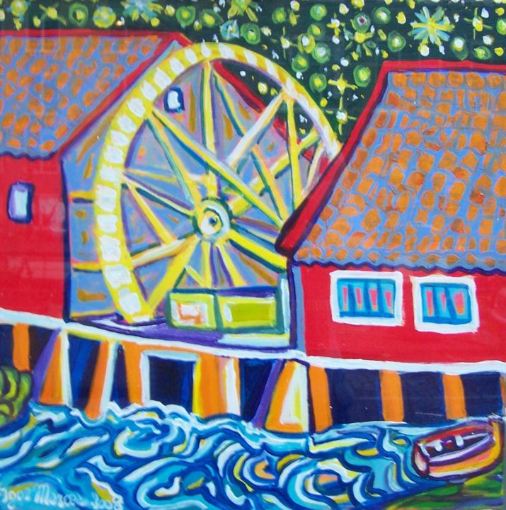 Peinture intitulée "Moulin d'Opweten no2" par Igor Marceau, Œuvre d'art originale, Acrylique