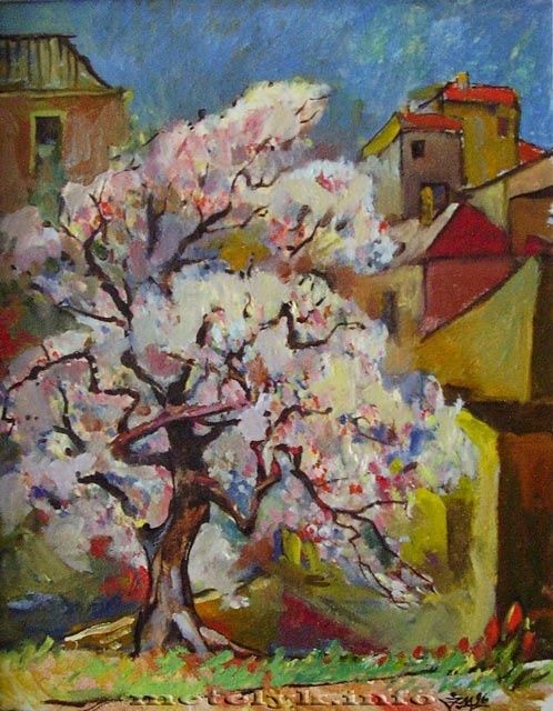 Painting titled "Flowering apricot" by Igor Marchenko, Original Artwork, Oil