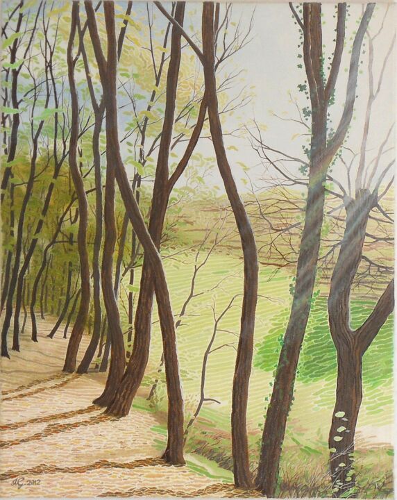 Pintura intitulada "Waldparkallee" por Igors Gengeris, Obras de arte originais, Óleo