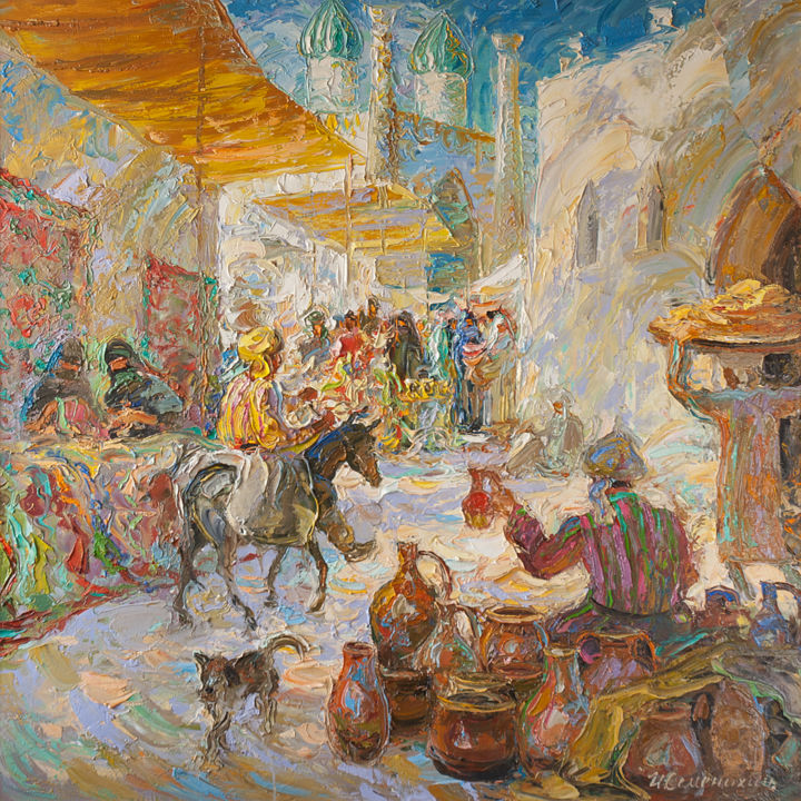 Painting titled "Восточный базар" by Igor Semenikhin, Original Artwork