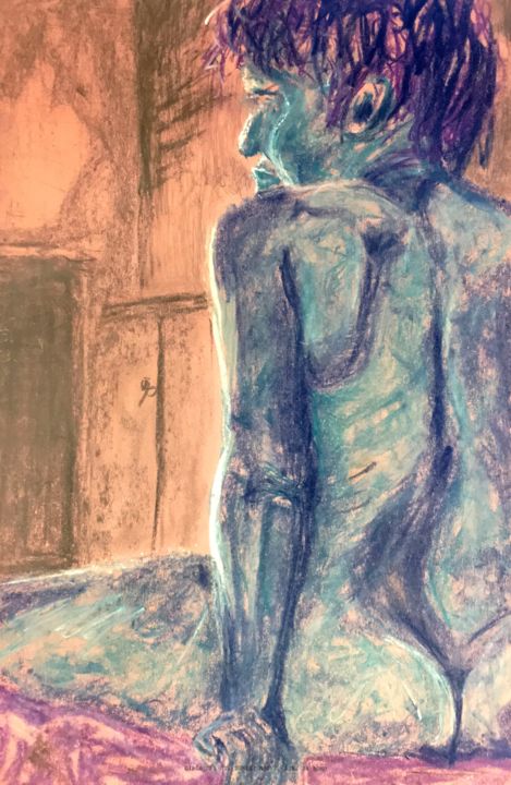 Drawing titled "Nude Blue" by Igzotic, Original Artwork, Pastel