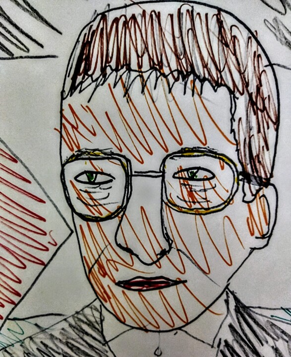 Drawing titled "Mahmoud Darwich" by Iheb Gharbi, Original Artwork, Marker