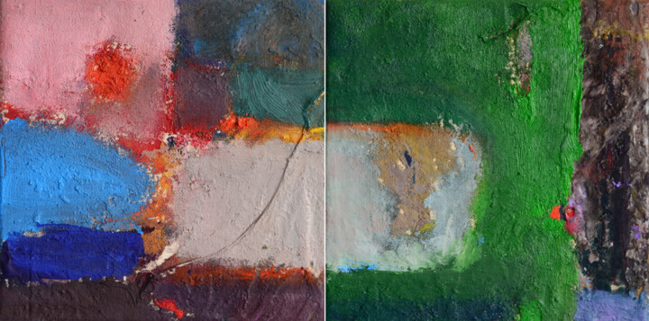 Painting titled "(Diptych) The sun i…" by Ihor Melnyk, Original Artwork, Oil Mounted on Wood Stretcher frame