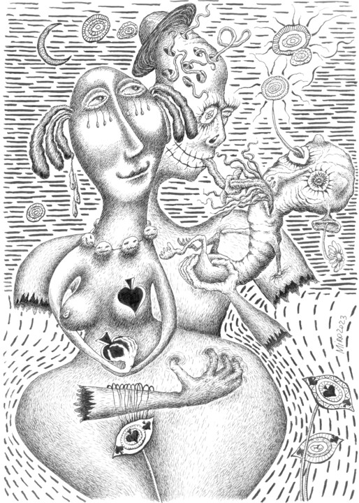 Drawing titled "Surrealist Gioconda." by Ihor Miroshnycnenko (Miro), Original Artwork, Ink