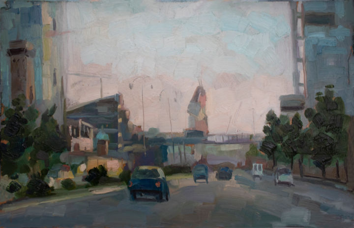 Картина под названием "Evening road" - Iigamov, Подлинное произведение искусства, Масло