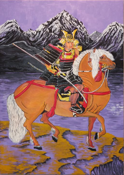 Painting titled "Самурай - чёрные го…" by Vyacheslav Ig, Original Artwork, Other Mounted on Wood Stretcher frame