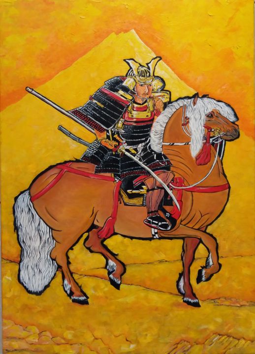 Malerei mit dem Titel "Японский воин" von Vyacheslav Ig, Original-Kunstwerk, Öl Auf Keilrahmen aus Holz montiert