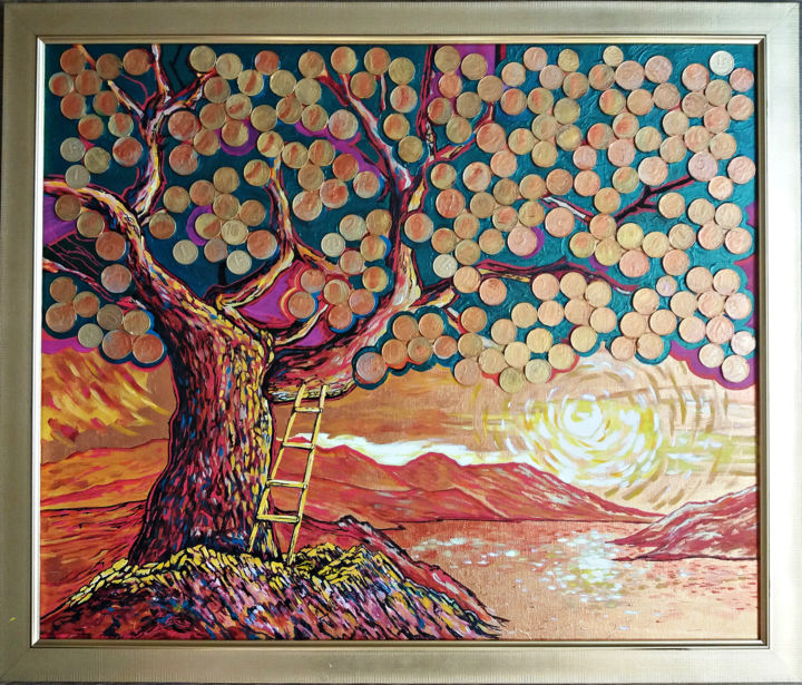 Malerei mit dem Titel "Денежное дерево" von Vyacheslav Ig, Original-Kunstwerk, Acryl Auf Karton montiert