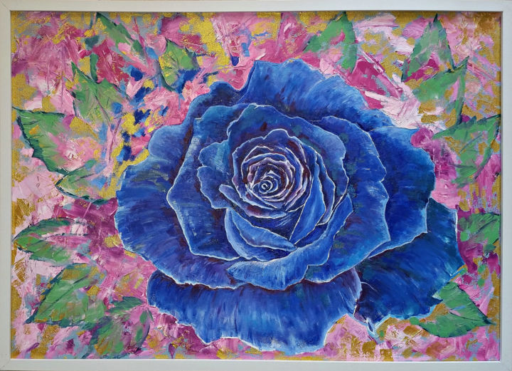 Картина под названием "Синяя роза" - Vyacheslav Ig, Подлинное произведение искусства, Масло