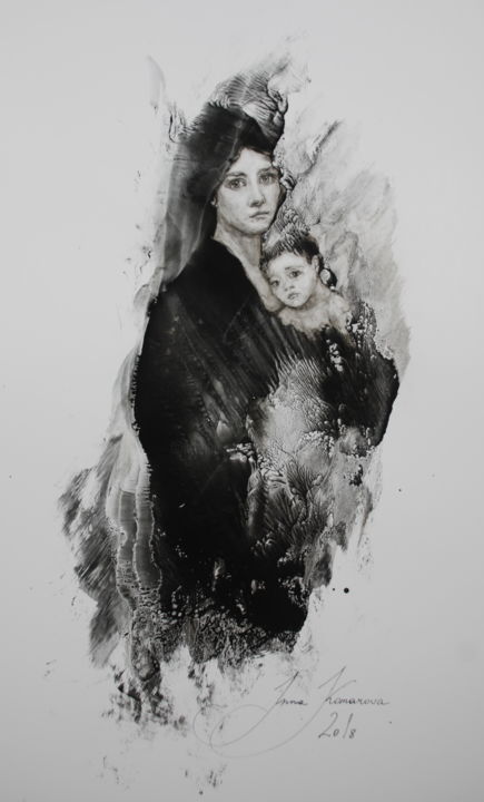 Dibujo titulada "Madonna" por Inna Komarova, Obra de arte original, Otro