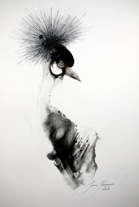 Disegno intitolato "crowned crane" da Inna Komarova, Opera d'arte originale, Altro