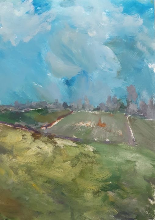 Painting titled "Fields of Nordstett…" by Inna Komarova, Original Artwork, Oil