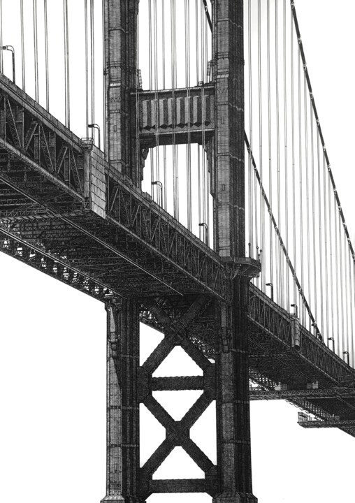 Drawing titled "Golden Gate Bridge" by Ikrambek Muratbaev, Original Artwork, Ink