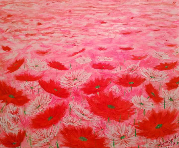 Peinture intitulée "Цветочное поле" par Irina Krokhicheva (Konova Irina), Œuvre d'art originale, Acrylique