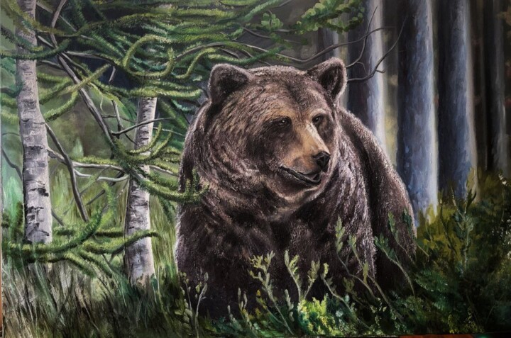 Painting titled "Master of the taiga" by Ilia Byzov, Original Artwork, Oil