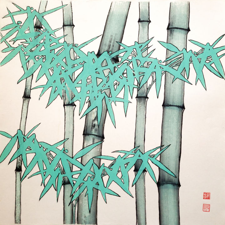 Painting titled "Magic green bamboo…" by Ilana Shechter, Original Artwork, Watercolor