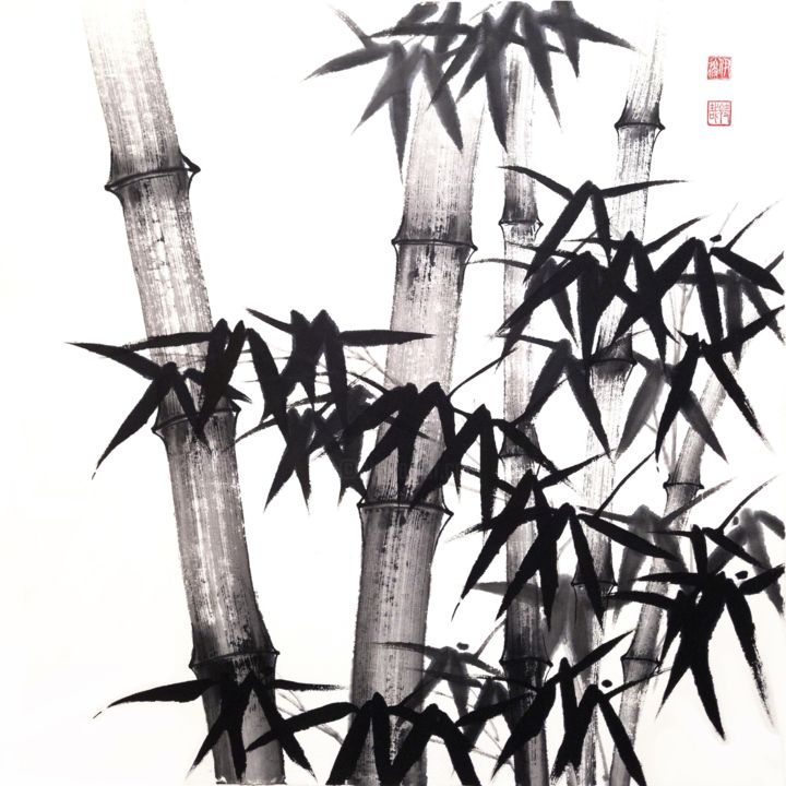 Peinture intitulée "Bamboo forest- Bamb…" par Ilana Shechter, Œuvre d'art originale, Encre