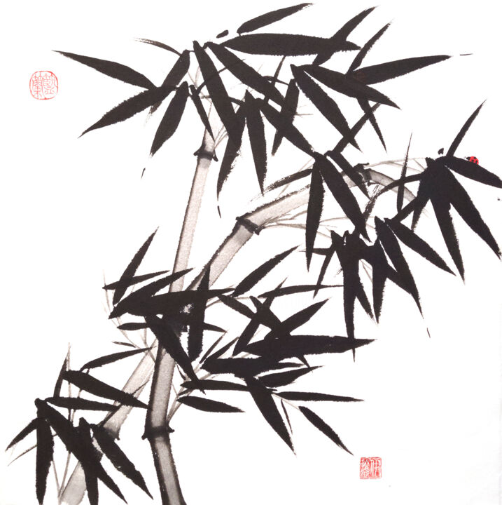 Pintura titulada "Two bamboos with a…" por Ilana Shechter, Obra de arte original, Tinta