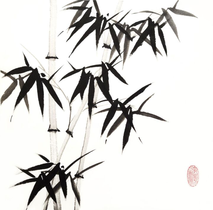 Painting titled "Three bamboos - Bam…" by Ilana Shechter, Original Artwork, Ink