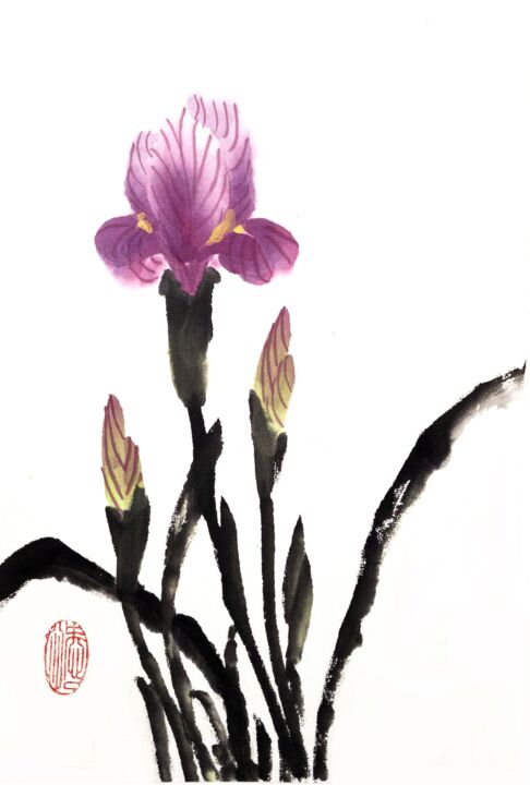 Painting titled "Petra Iris - Desert…" by Ilana Shechter, Original Artwork, Watercolor