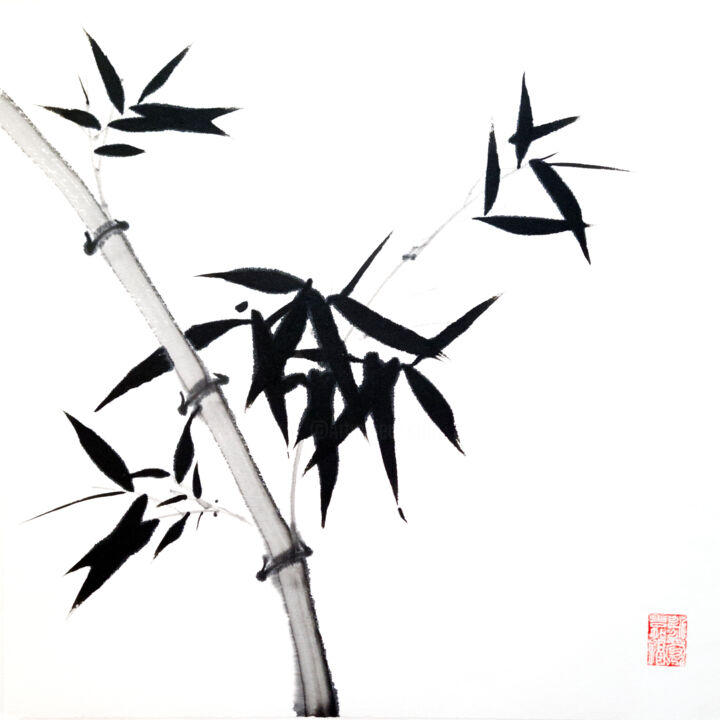 Painting titled "Bamboo branch-Bambo…" by Ilana Shechter, Original Artwork, Ink