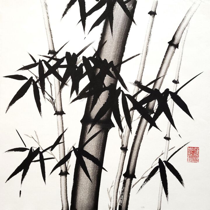 Malarstwo zatytułowany „Bamboo forest - Bam…” autorstwa Ilana Shechter, Oryginalna praca, Atrament