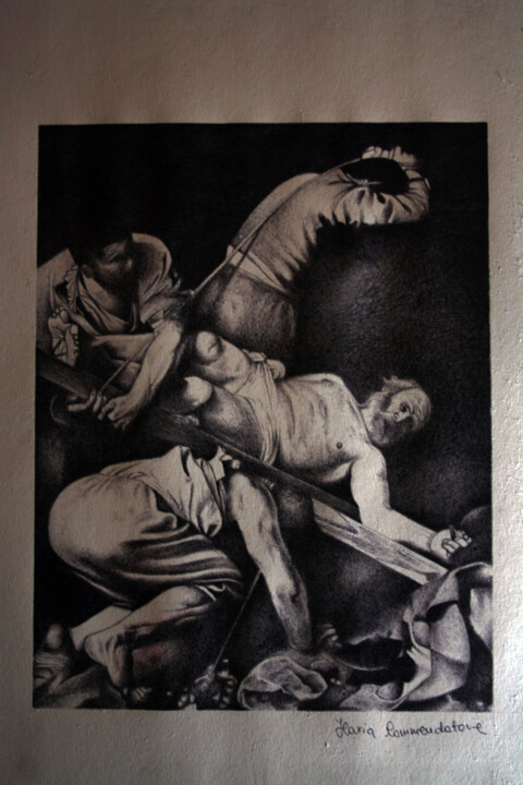 Dessin intitulée "Crocifissione di Sa…" par Ilaria Commendatore, Œuvre d'art originale, Stylo à bille