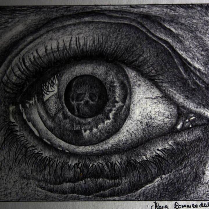 Drawing titled "Occhio di Escher" by Ilaria Commendatore, Original Artwork, Ballpoint pen
