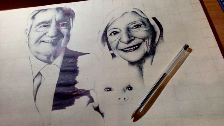 Disegno intitolato "Ritratto Famiglia" da Ilaria Commendatore, Opera d'arte originale, Biro